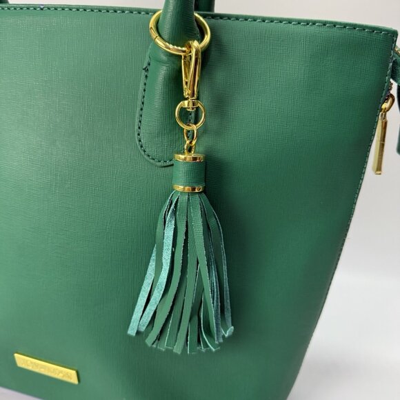 Joy & Iman Kelly Green Leather‎ Tote Bag Structured Satchel Purse Business Chic - Picture 7 of 16